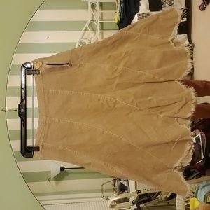 Tan Corduroy skirt with asymmetrical fringe